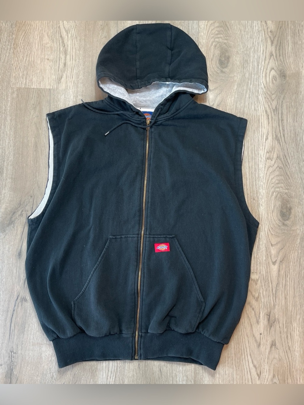 Vintage Dickies Black Hooded Sleeveless Zip-Up Vest